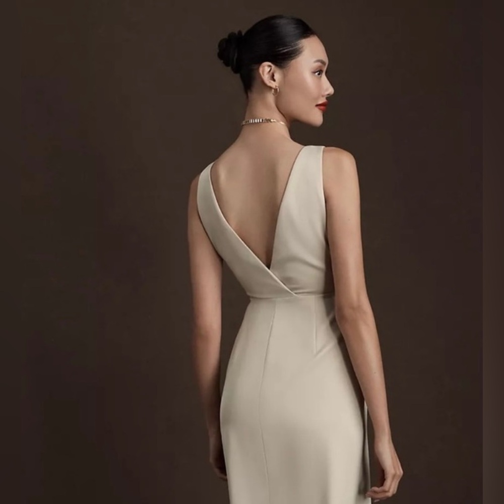 NWT Anthropologie Size 8 BHLDN Piper V Neck Side Slit Satin Gown Maxi Dress
